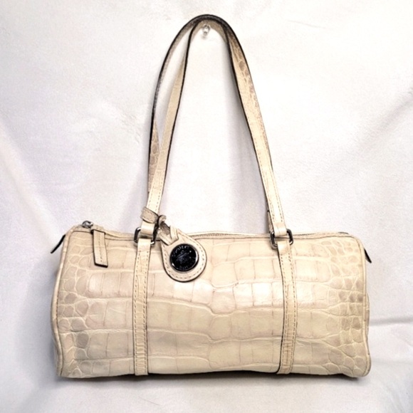 Dooney & Bourke Vintage Bone Croc Embossed Barrel Duffle Purse Bag - Picture 2 of 14